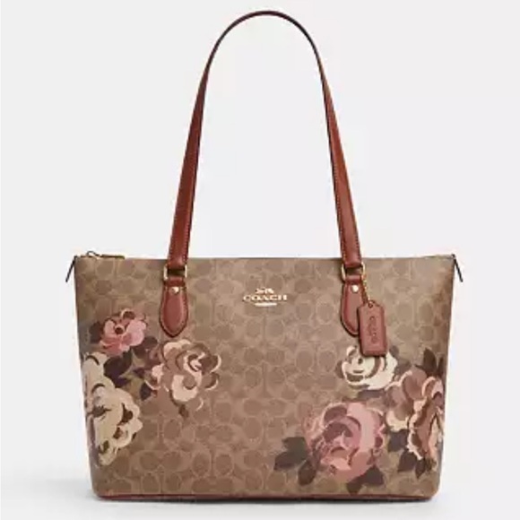 NWT COACH Gallery Tote Bag In Signature Canvas With Rose Print - Picture 7 of 7